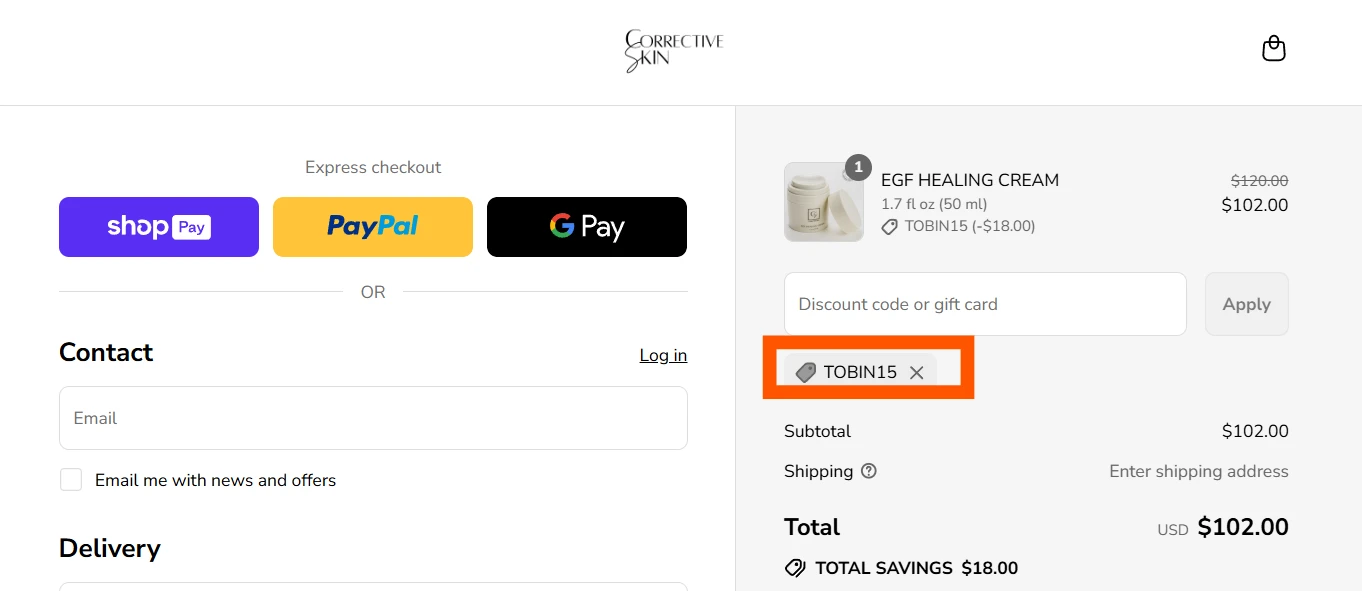 Use Discount Code TOBIN15 for 15% OFF Sitewide at correctiveskin.com